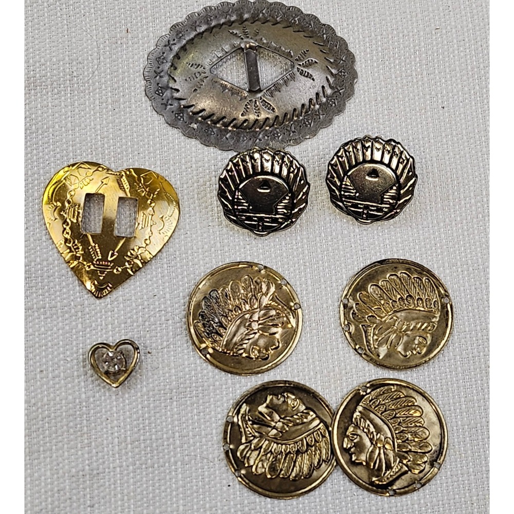 Vintage Western‎ Native American Concho Button Lot Mixed Metal Heart Findings